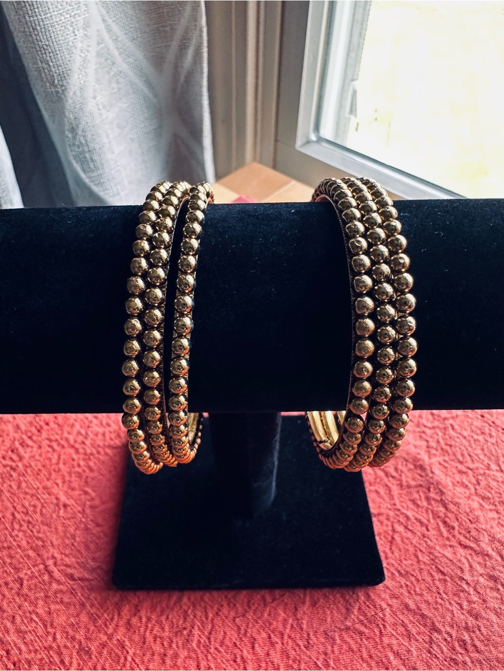 Gold Beaded Stackable Bangle Bracelets size 2.8